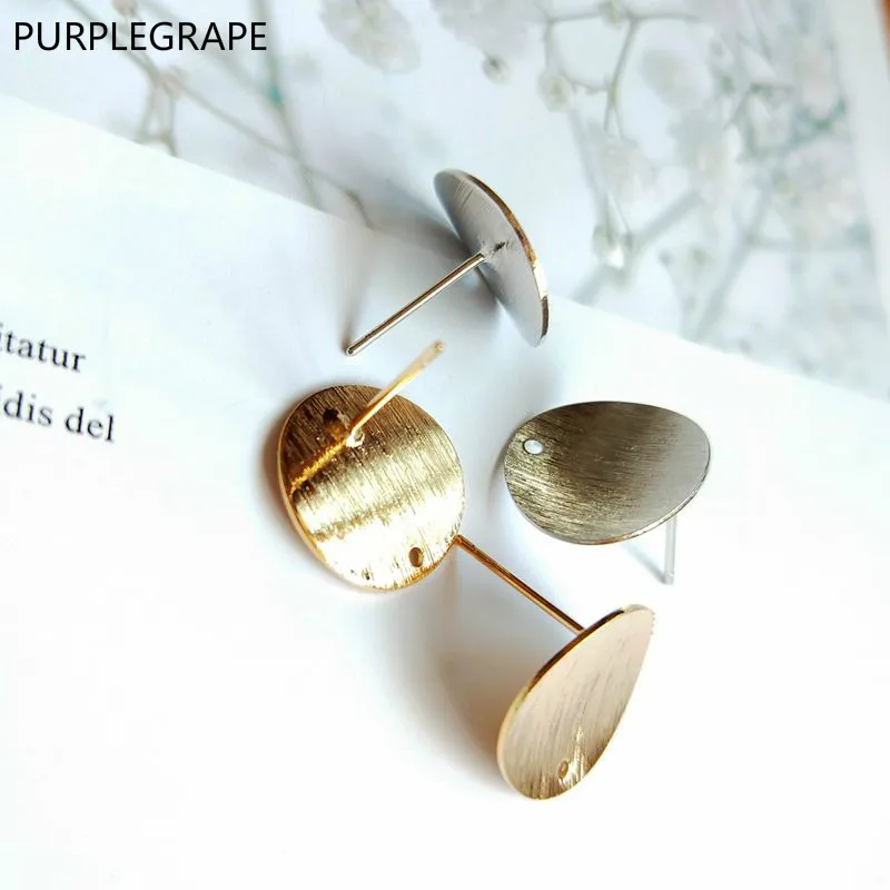 PURPLEGRAPE round curved metal stud earrings female girl jewelry components Diy handmade materials 10 pieces