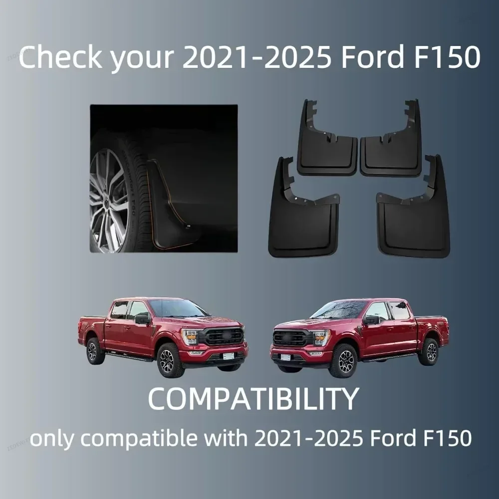 Durable Fender Mudguards Mud Flaps Splash Guards Compatible with 2021-2025 Ford F-150 F150 Lightning Front Rear Car Accessories
