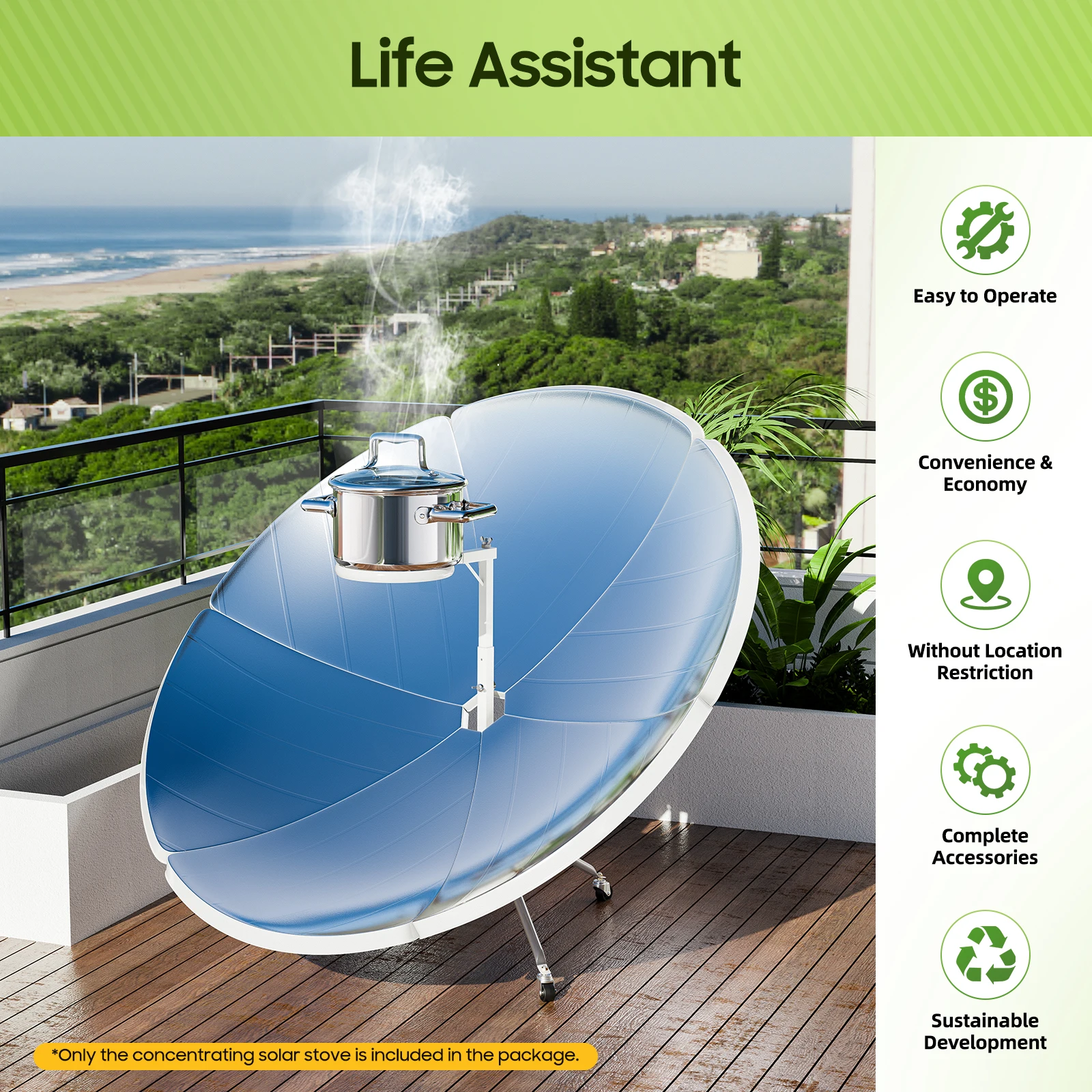 

Concentrating Solar Stove, High Working Efficiency Adjustment Temperature Multiple Use for Garden Courtyard Pastoral Area
