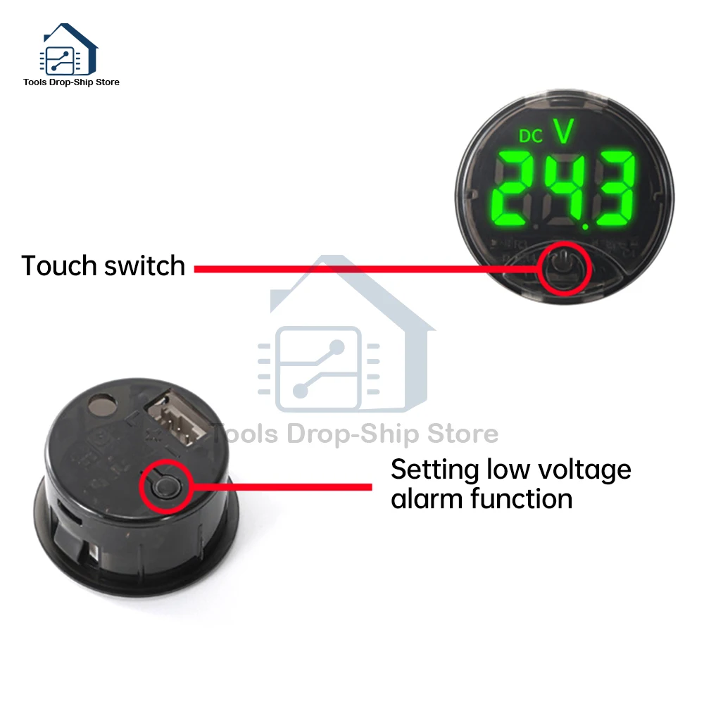 DC 7-120V LED Digital Display Circular 3-wire Voltmeter DC Digital Voltmeter Head Display Reverse Connection Protection Tools