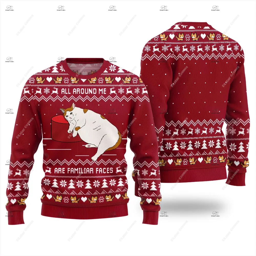 

Christmas Santa Claus Pet Cat Knitted Ugly Sweater Graffiti Retro Vintage 3DPrint Pullover Harajuku Casual Funny Long Sleeves 27