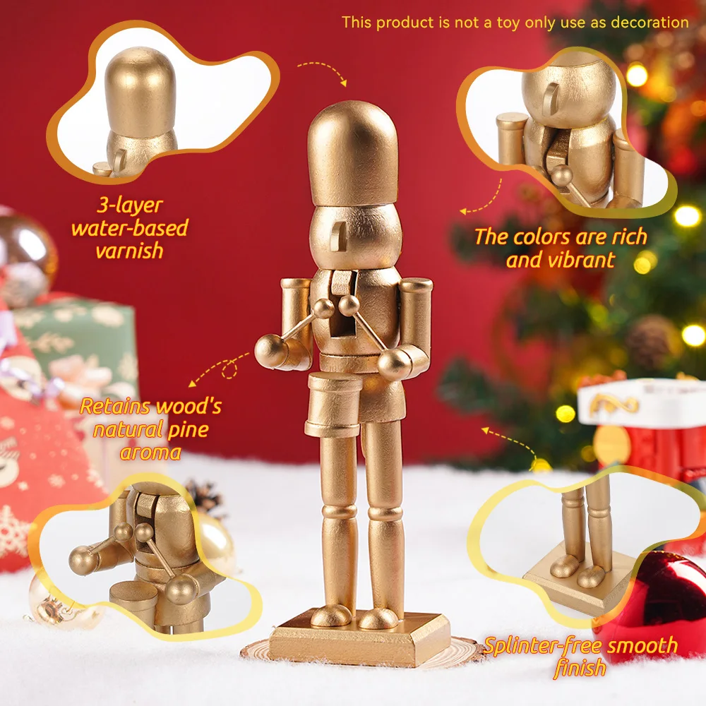 Weihnachts-Nussknacker aus Holz, goldener König, Schlagzeuger, Soldat, kreatives Kunsthandwerk, Weihnachtsgeschenk, Tischdekoration, Vintage-Figuren, Ornament, Heimdekoration – Detail 5