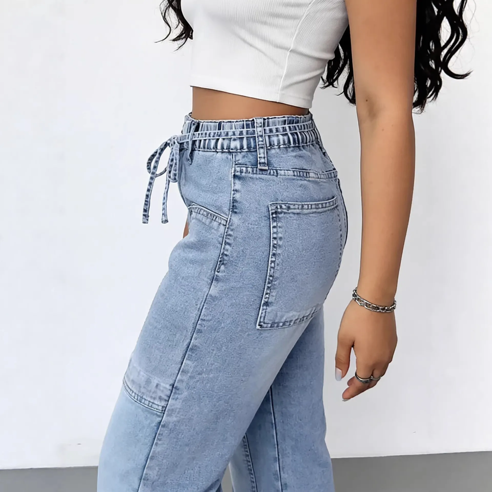High Waist Wide Leg Jeans Streetwear with Loose Fit Individual Street High Stretch Full Length Retro Patchwork Women Pants