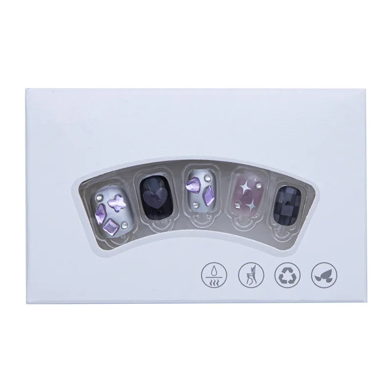 Sweet Cool Wind Black Purple Star Wearing Nail Enhancer Patch for Women Removable False Nail Patch