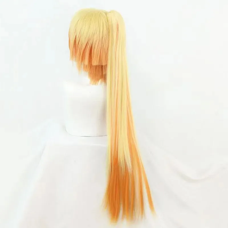 Qq28LQDemon Slayer Agatsuma Zenitsu sexo inverso Cosplay sintético largo recto Anime Coser Linda chica peluca Halloween Par
