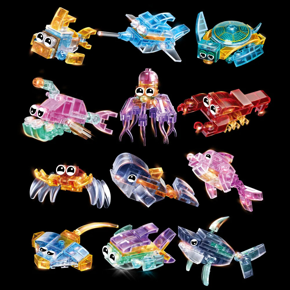 

Small particle building blocks, transparent marine life toys compatible with puzzle assembly, children's gifts