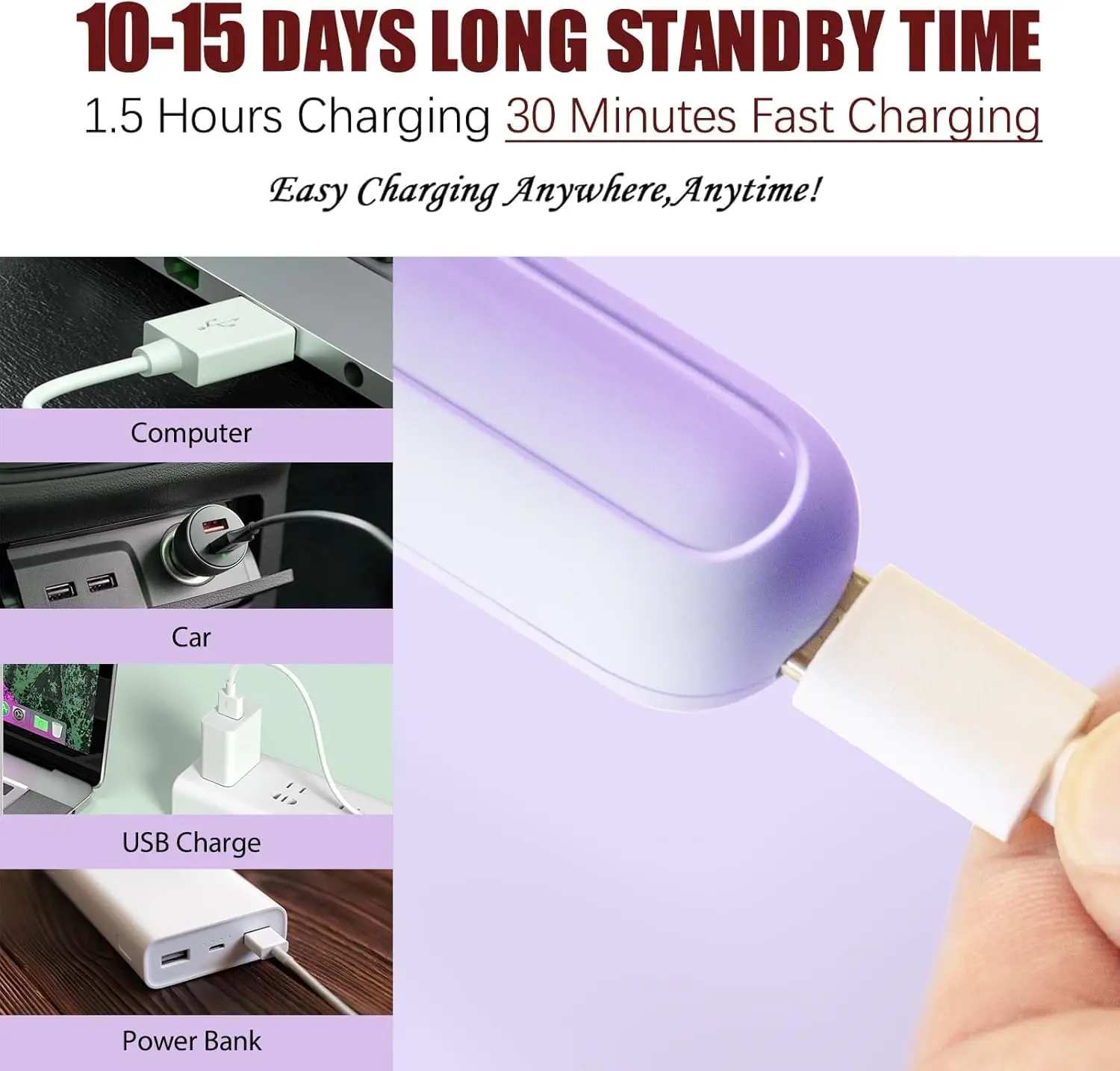 Recourbe-cils chauffant rechargeable USB-C avec peigne, 3 niveaux de chaleur pour boucles levées, conception portable