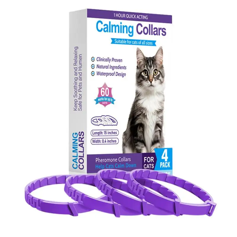 Pet Calming Collar Adjustable Cat 4x Relaxing Comfortable Breakaway Collars Efficient Relieve Stress Separation Collar For Cats