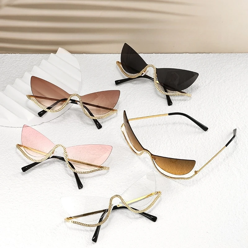 New Fashion Half-Rimmed Diamond Sunglasses For Women Personalized Lower Half-Rim Metal Frame Party Eyewear