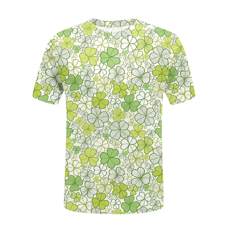 T-shirt for Men Kids Green Round Neck Short-sleeved Tee Tops Streetwear 3d Printed Shamrock T Shirts