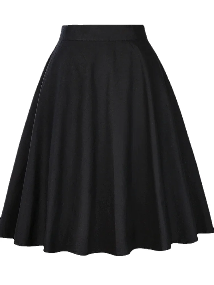 Vintage A Line Black Flare Swing Skirts Fashion Solid Color Rockabilly Women's Summer 2024 New Cotton 1950s Swing Skater Skirts