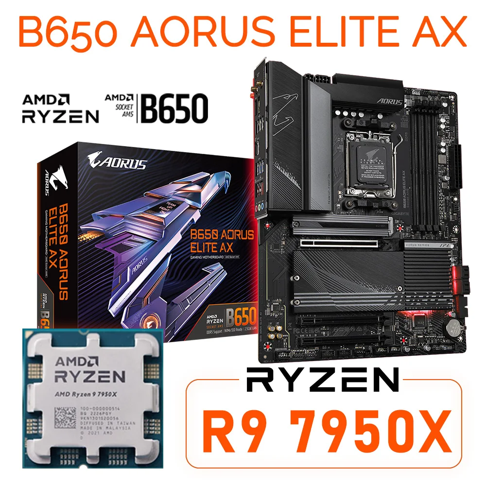 

Материнская плата AM5 B650 AORUS ELITE AX AM5 DDR5 AMD Ryzen 9 7950X процессор AM5 процессор для настольного компьютера amd b560 материнская плата с поддержкой R9 7950X