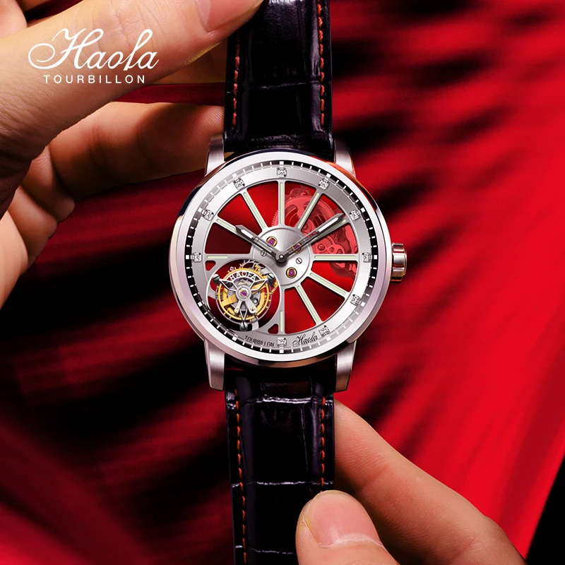 Haofa Colorful Dial Double Skeleton Tourbillon Watch for Men Manual Movement Mechanical Sapphire Wristwatch Casual Fashion 1925A