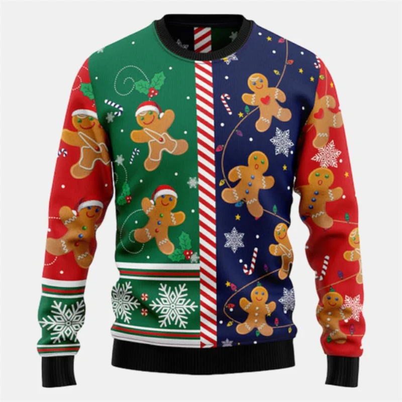 Gingerbread Men's Hoodies Christmas Clothing New Tops 3D Printed Fashion Pullover Autumn Men's Pullover Oversized Xmas Gift Coat