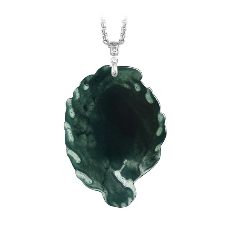 Natural Jadeite Blue Water Leopard Pendant Titanium Steel Necklace Men Women Couples Personality Domineering Accessories Gift