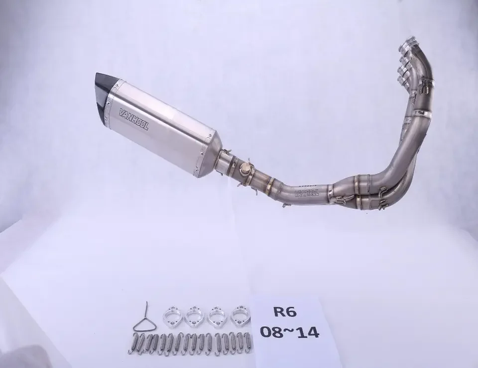 Full Titanium Carbon Fibre Exhaust Muffler Pipe System for 600cc Sport Bike, Aftermarket Performance Racing Escape Parts