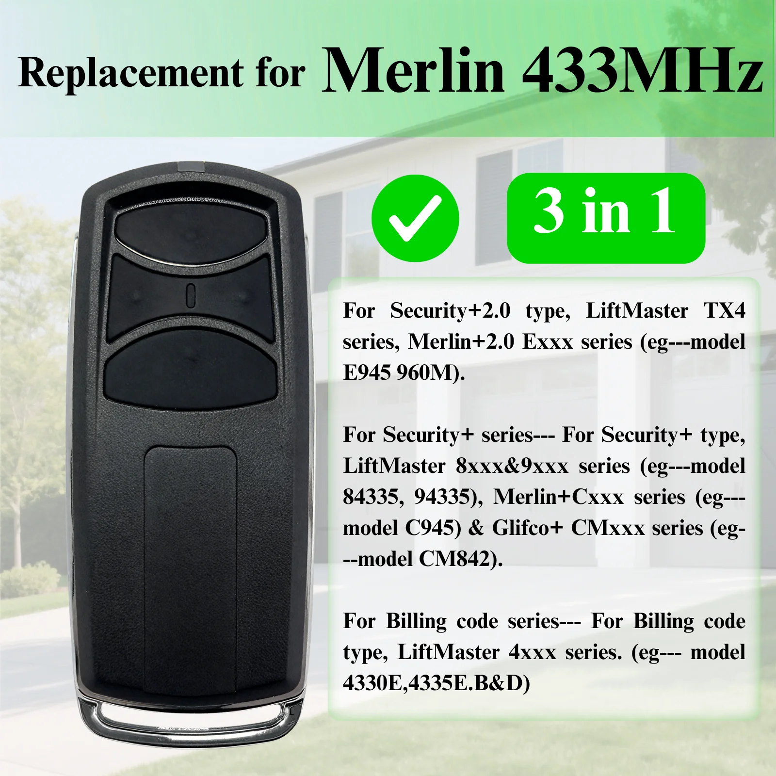 Garage Door Remote for MERLIN+2.0 E960 E945 E943 Merlin C945 Garage remote Liftmaster 84335 94335 TX4UNI 433MHZ Hand Transmitter