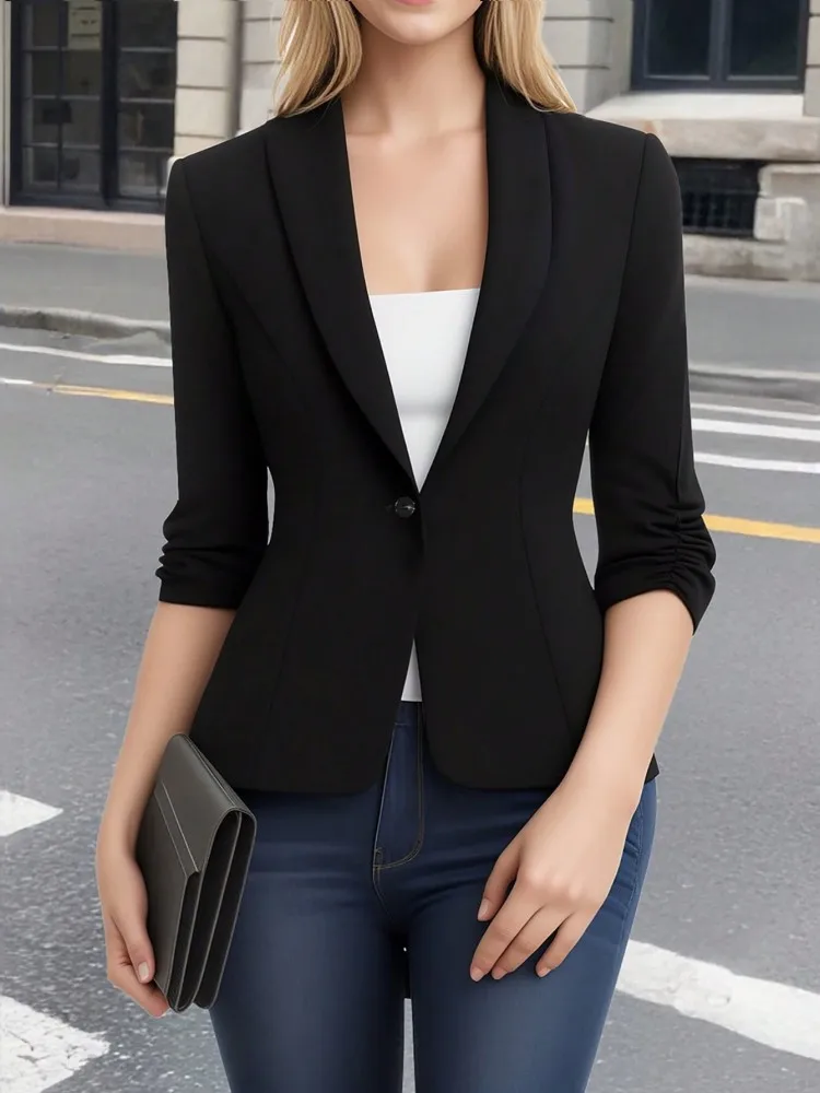 

Элегантный пиджак для женщин, модный пиджак большого размера с лацканами, новинка 2026, весна-лето, офисная женская повседневная свободная верхняя одежда