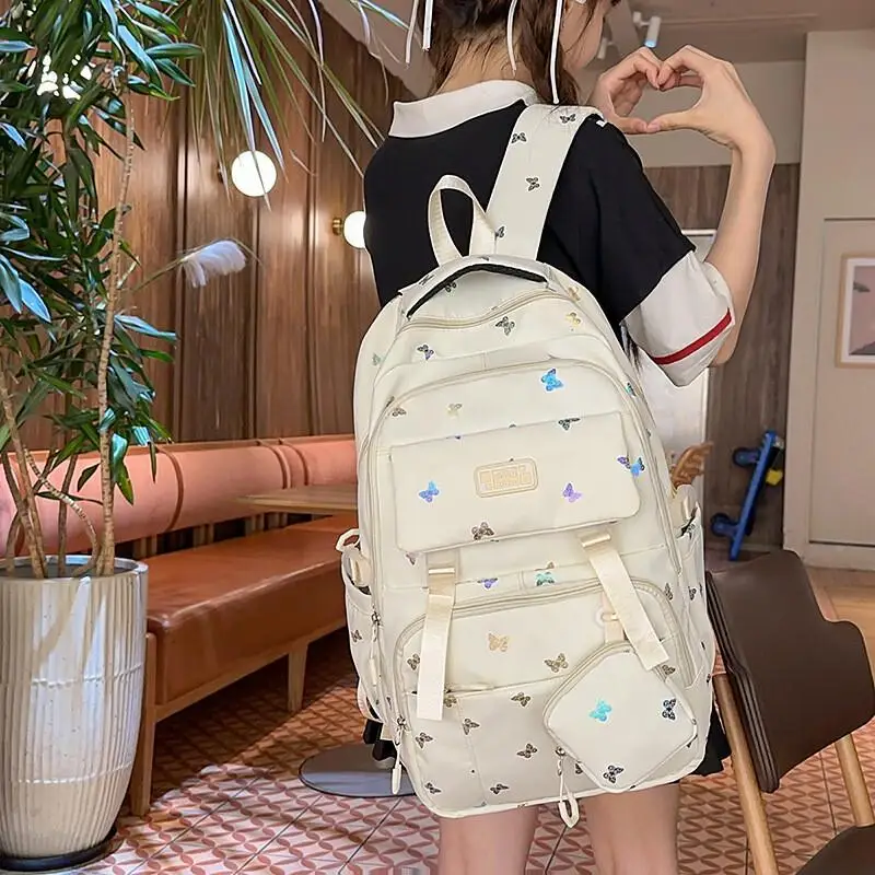 

Student Cute Cartoon New Backpack with Butterfly Pattern Decoration, Durable and Waterproof Zipper, Casual Clothing Storage Bag