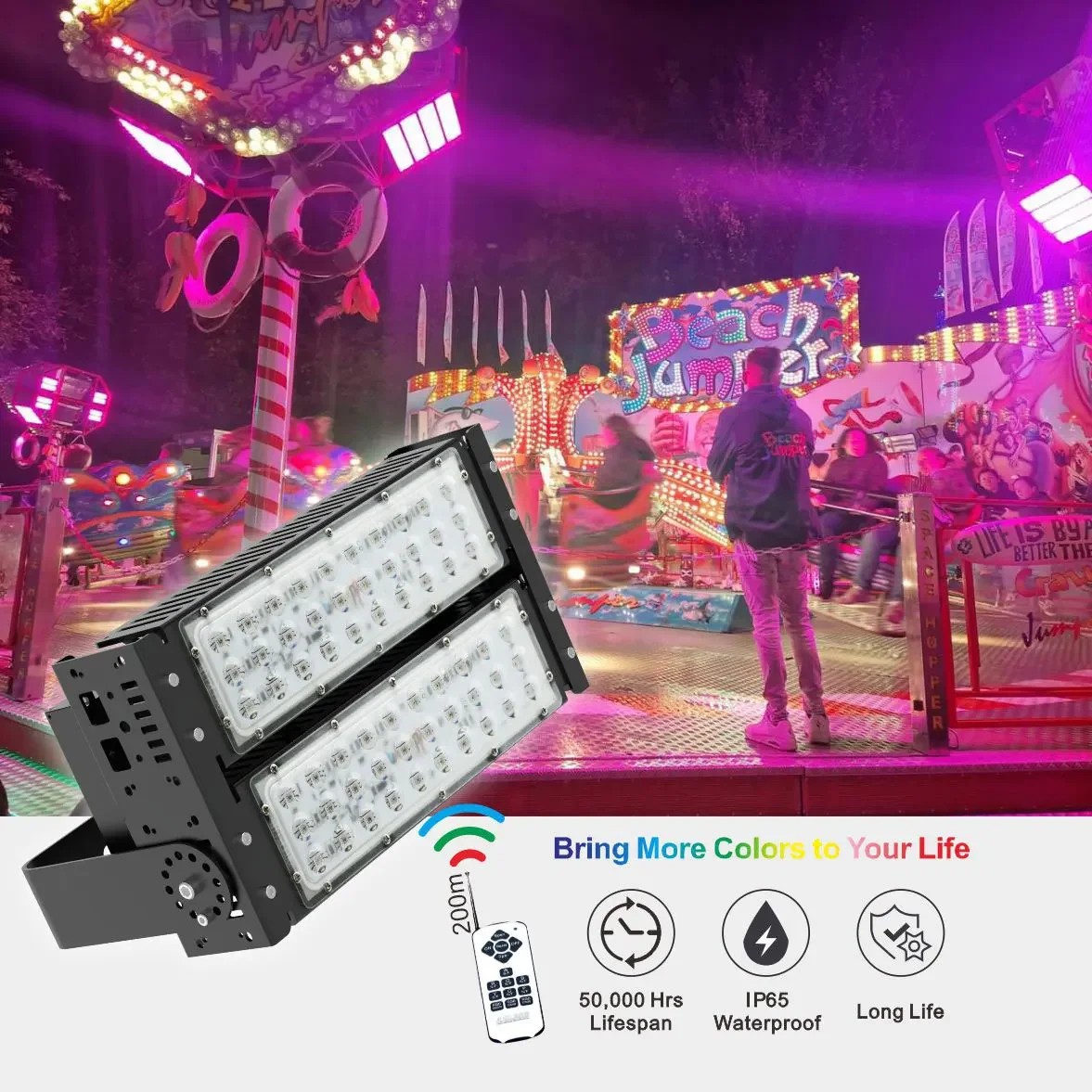 IP65 Waterproof 100W RGB LED Flood Light Remote Control Billboard Projector Reflector Flood Lights for Outdoor Projects