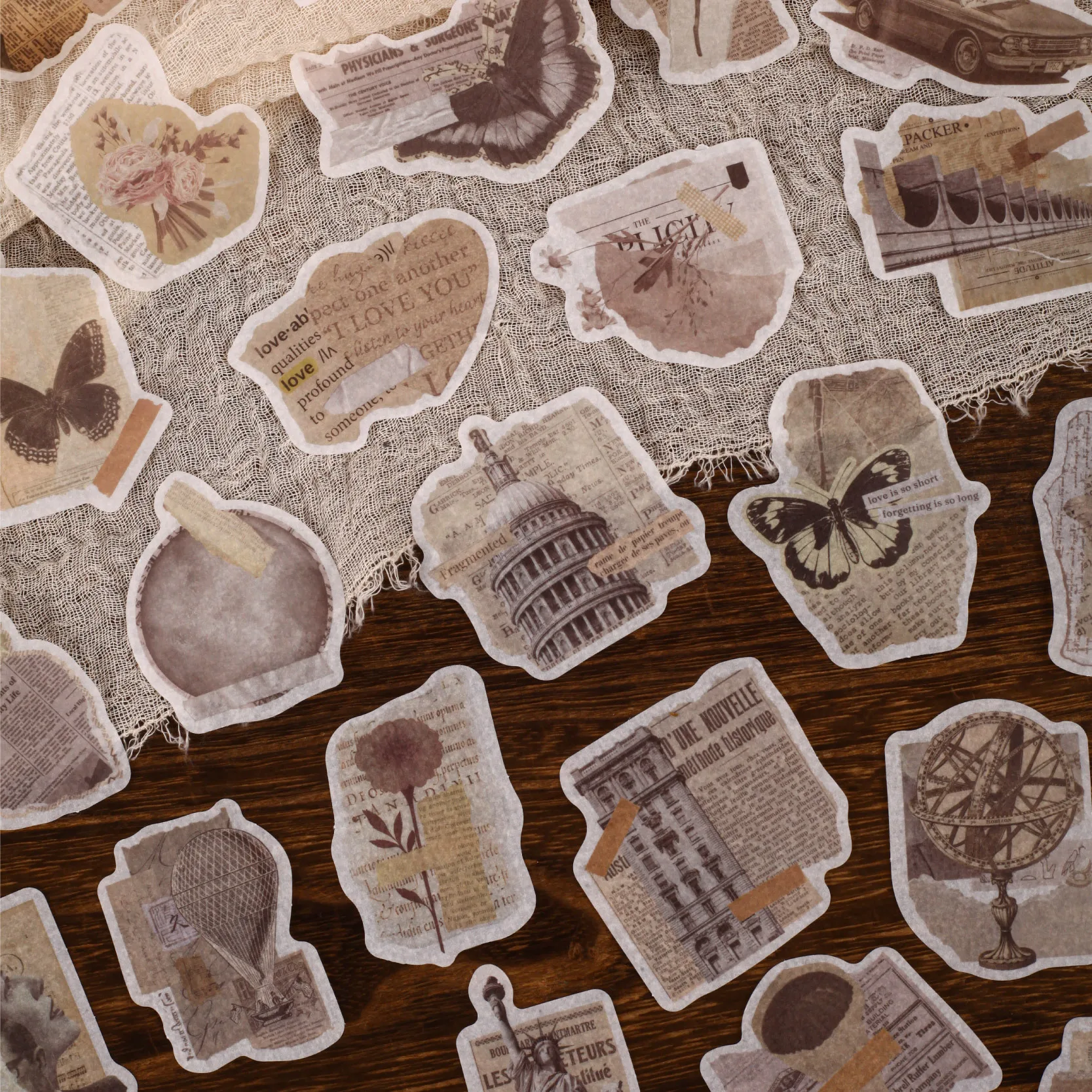 20sheets/1lot Kawaii Scrapbook Stickers Old newspaper Junk Journal Gold Planner Stationery Decorative