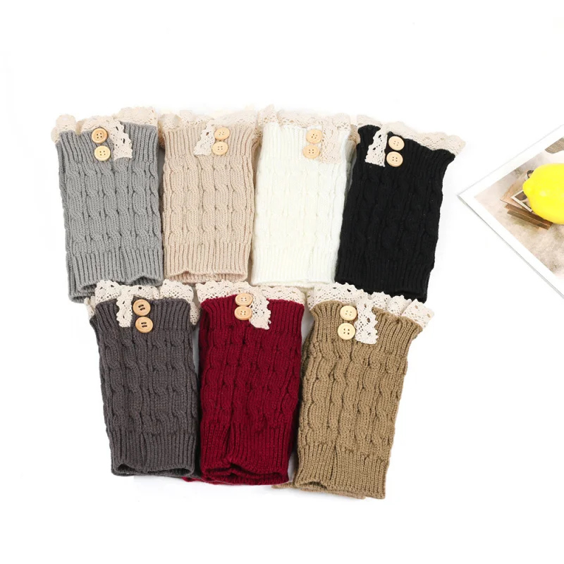 Japanese Style Loose Button Sock Covers Lace Trim Short New Knitted Fashion Short Boot Covers Cross-Border Woolen Leg Warmers