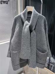 MooQ-Cardigan gris à manches longues pour femme, châle en tricot et grande poche épissée adt, manteau pull, veste, automne, hiver, nouveau, 16U5172, 2024