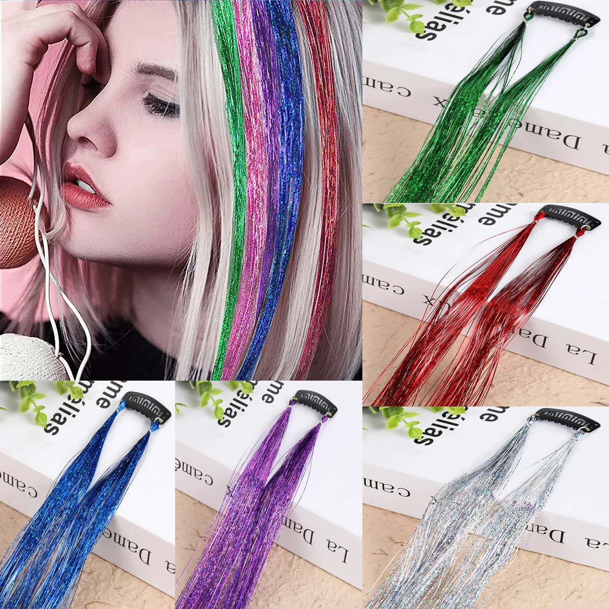 18 Inches Colorfull Clip In Hair Tinsel Rainbow Shiny Sparkle Hair Extensions Tool for Women Girls Hair Accessories