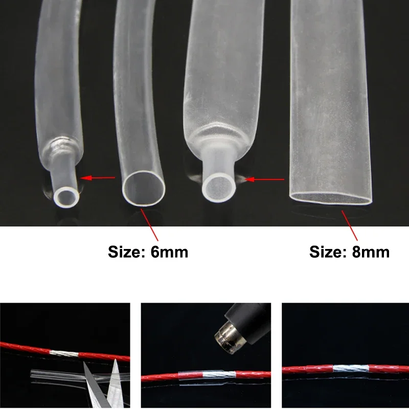 1/5/10M Transparent 2:1 Heat Shrink Tube Wrap Dia. 0.6 ~ 80mm Wire Repair DIY Thermoretractile Shrink Tube for Electric Cables