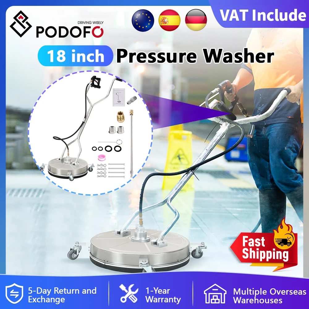Podofo 18 Pulitore per superfici piatte Idropulitrice Pulitore per superfici 4000PSI Rondella Rotante Macchina per la pulizia superfici piatte 4 Ruote