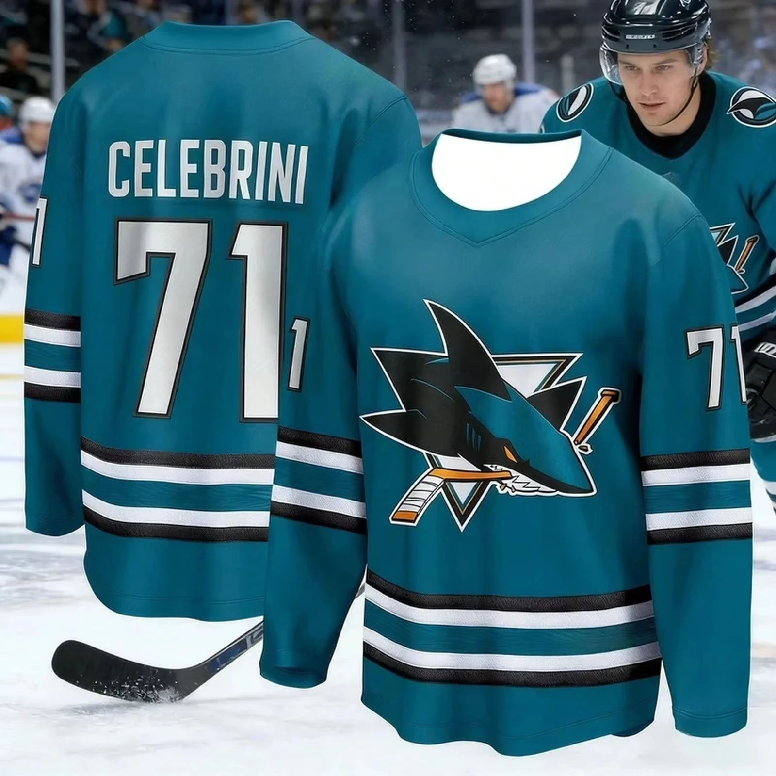 26 Men's V Neck Best-Selling Ice Hockey Training , Breathable and Drying Children's and Parental Clothing with 3D Print of Shark