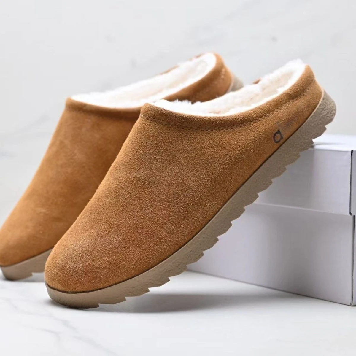 

Зимние утепленные тапочки-мюли 2025 года в стиле A-Inspired с мехом из овчины, унисекс, нескользящие, для дома и улицы