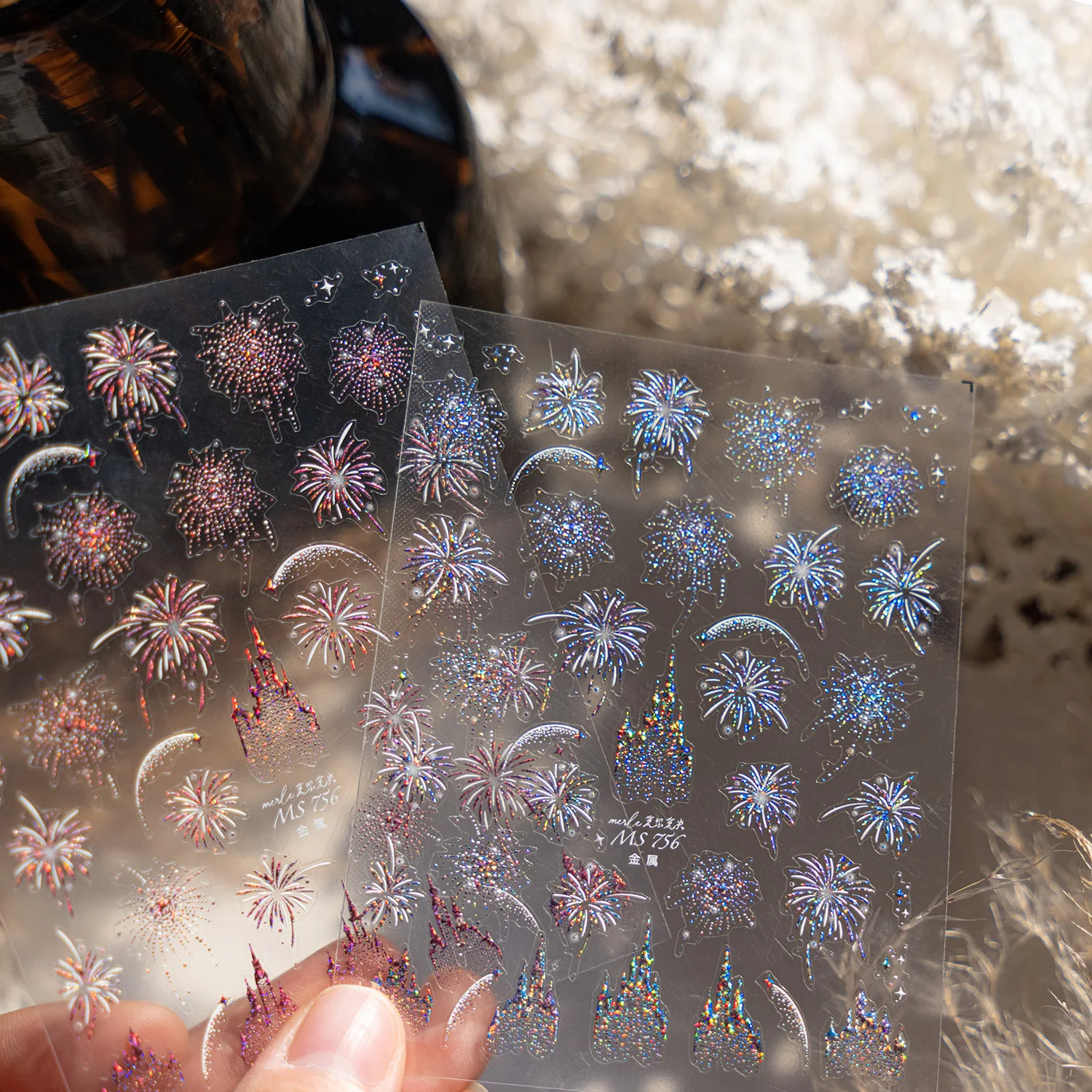 1 قطعة لون بريق نمط القلعة 5D الإغاثة ملصقات الأظافر مسمار الفن اكسسوارات الليزر ستار النجمي ملصقات مستلزمات الأظافر #6