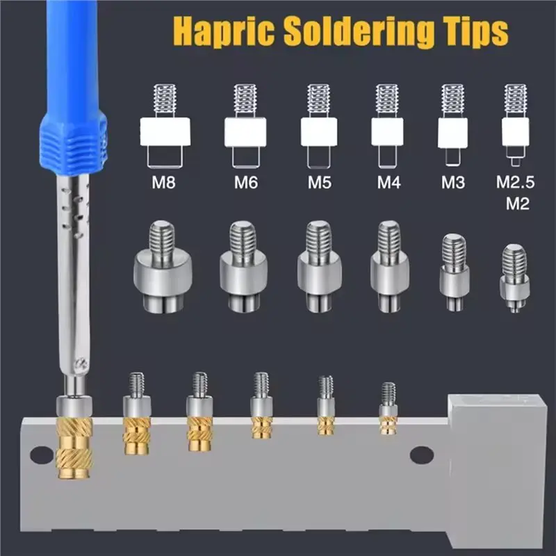 AA73 Hot Melt Kit With Soldering Iron Tips- Heat-Set Threaded Brass Insert Nuts For 3D Printing Plastic-M2.5 To M8