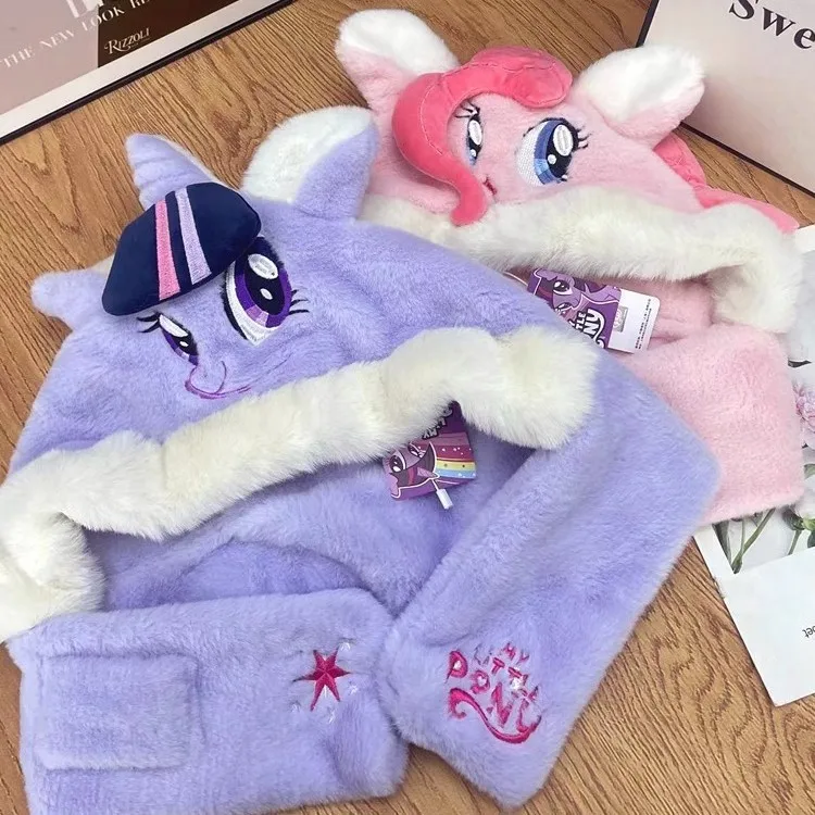 Miniso genuine Little Pony  Cute cartoon plush hat scarf warm two-piece set children plus velvet winter girls