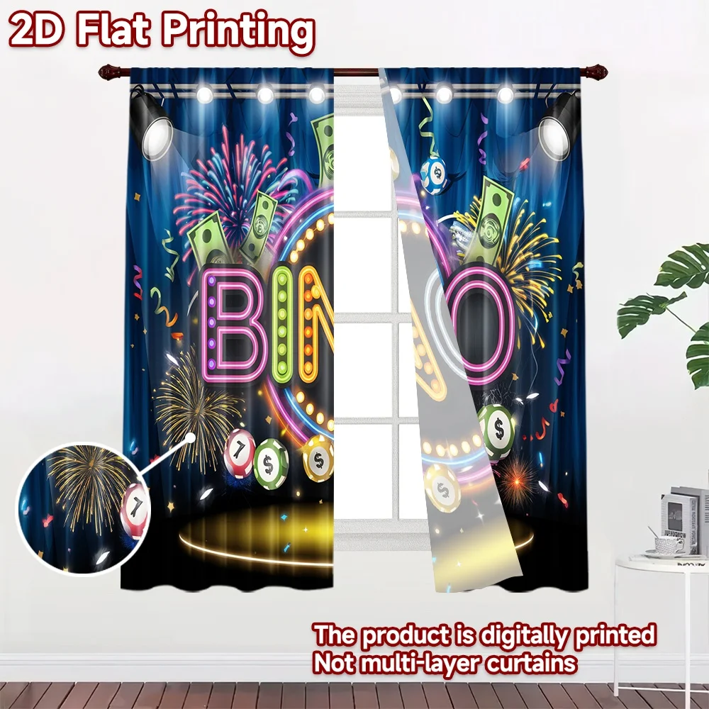 2D flat 2pcs Curtain Country Style Party Bingo Sign Digitally printed polyester Family Party Decoration Use for Photo Booths &