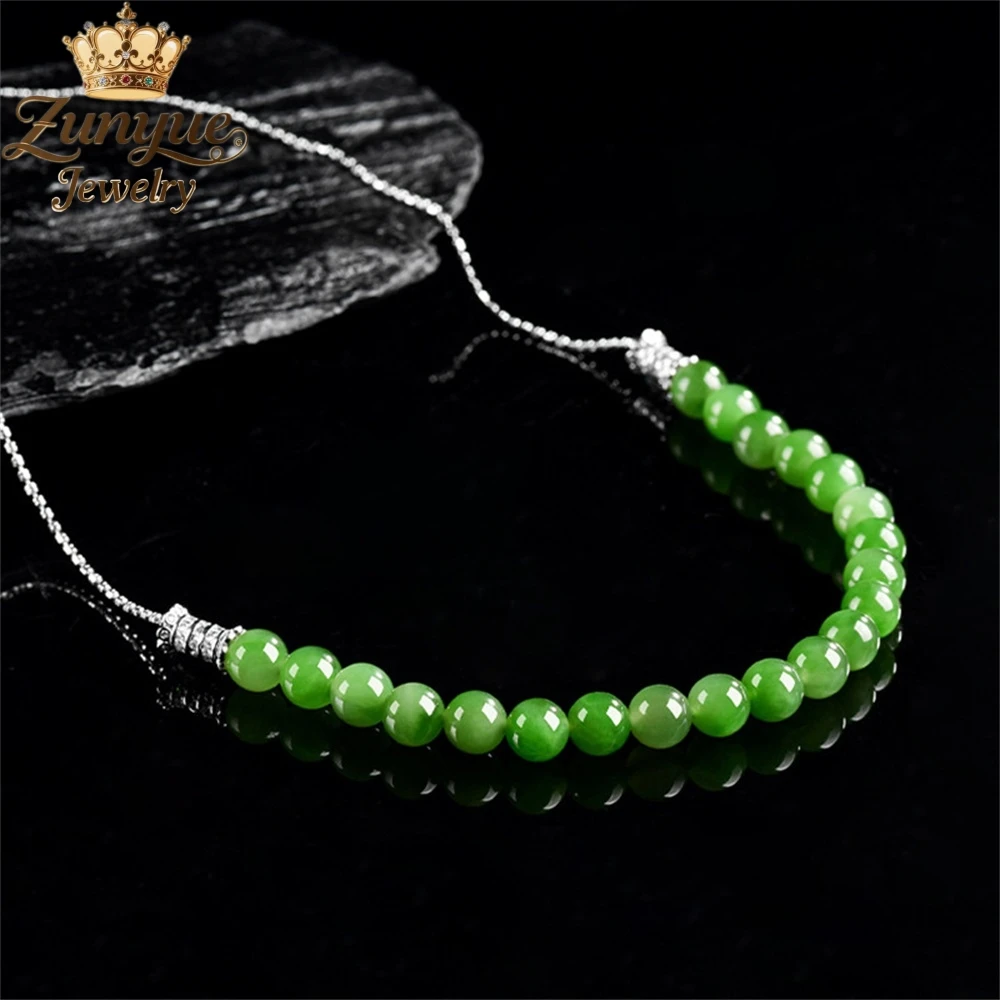 

S925 Серебро Натуральный Нефрит Шпинат Зеленый Старый Материал Хэтянь Нефритовая Яшма Круглая Бусина Ожерелье Подвеска Роскошное Качество Ювелирных Изделий Подвески