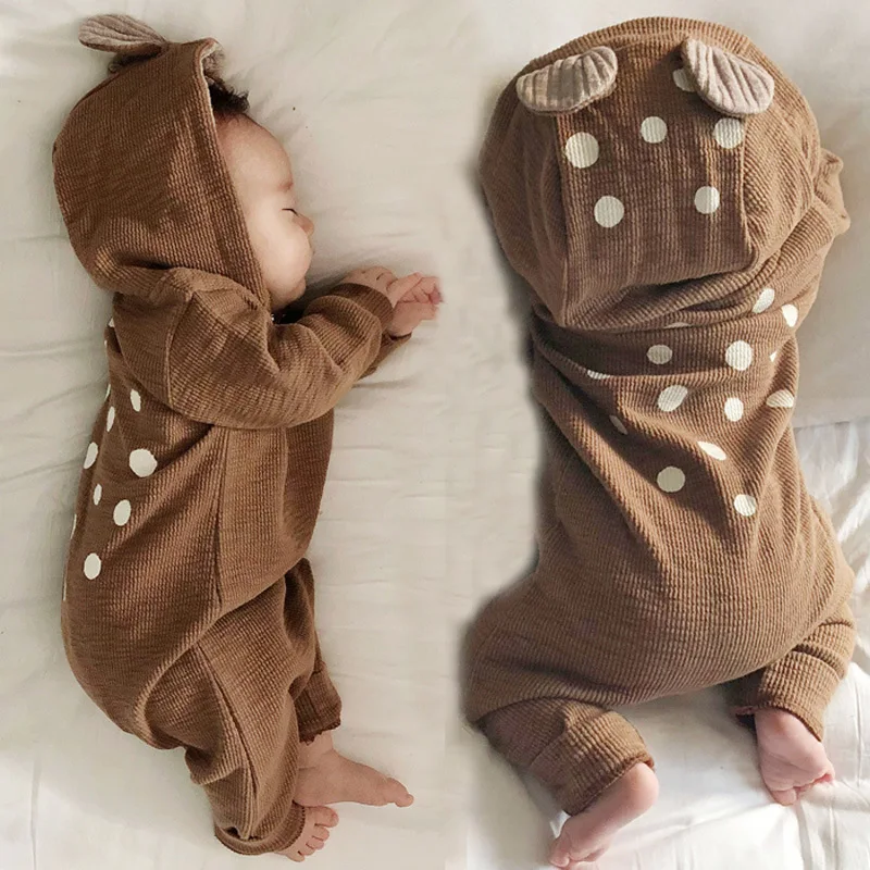 

2023 Korean version of Spring and autumn baby cute onesie outfitting baby deer hooded crawling suit newborn coat