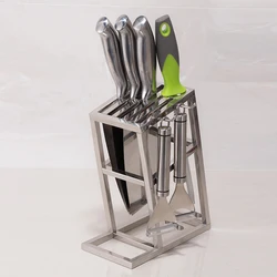 Stainless Steel Kitchen Knife Stand Countertop Home Utility Utensils Storage Knife Holder Hollow Metal Chef Knife Rack Organizer