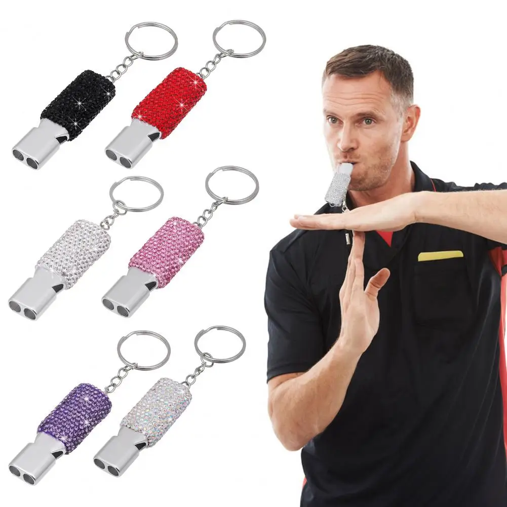 Bling Whistle Metal Rhinestone Whistle with Keychain Shining Whistle with Loud Sound for Referees Coaches Lifeguards Emergencies