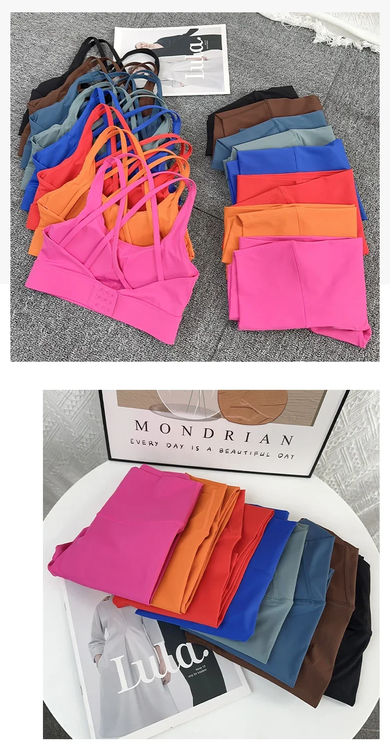 Einfarbiges Damen-Gym-Yoga-Set, sexy Rückenfreier BH mit verstellbaren Schnallen, hochtaillierte, hüfthebende Leggings, bequeme Trainingssets – Detail 12