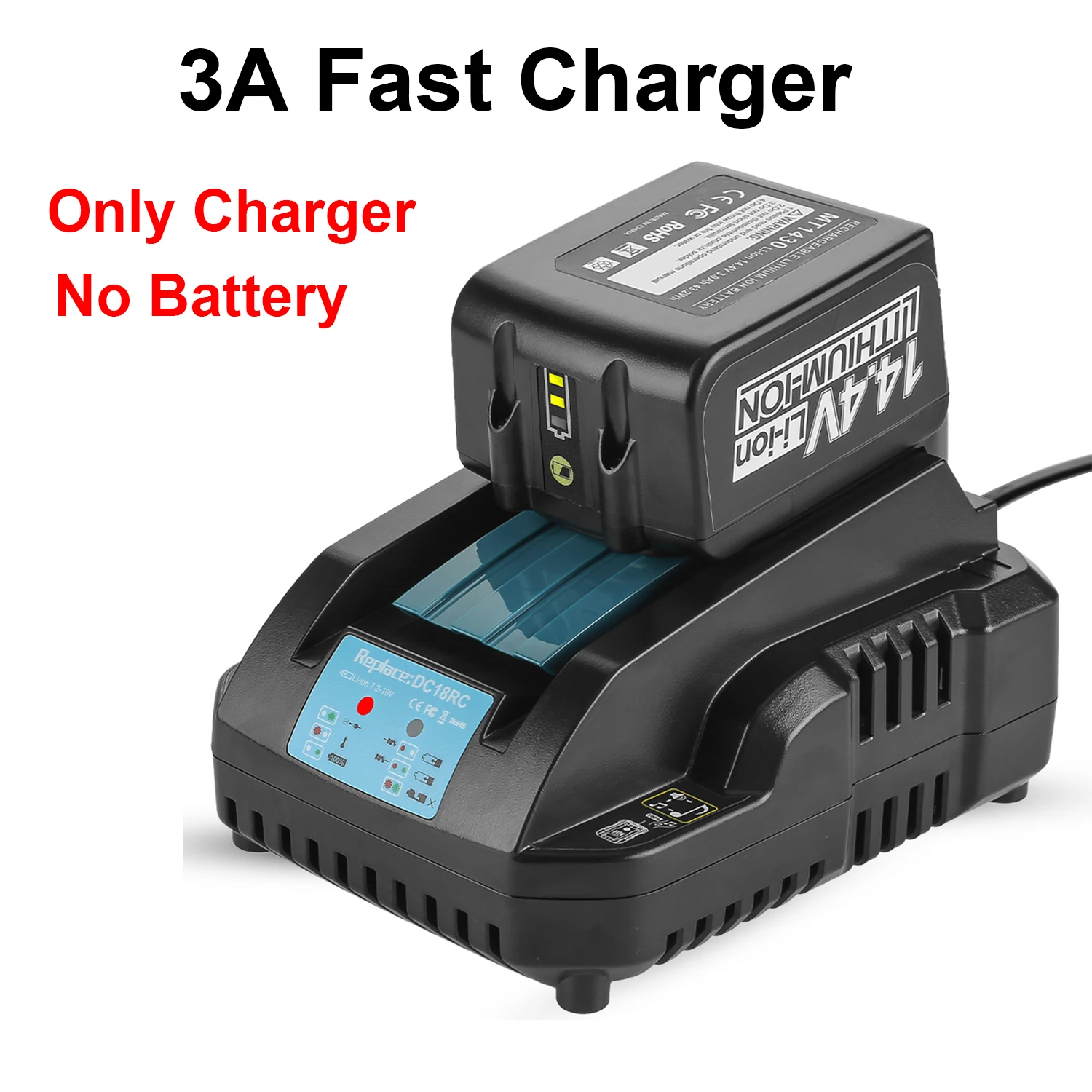 14.4-18V 3A Charger for Makita Charger 18V DC18RA DC18RC DC18RD DC18SF and BL1850 BL1840 BL1830 BL1430 BL1415 Batteries
