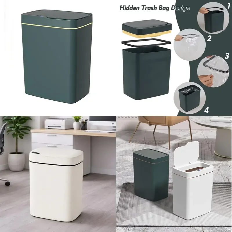 Automatic Smart Trash Can with Lid Motion Sensor Waterproof Plastic Bin for Home Kitchen Bathroom Wall Mounted