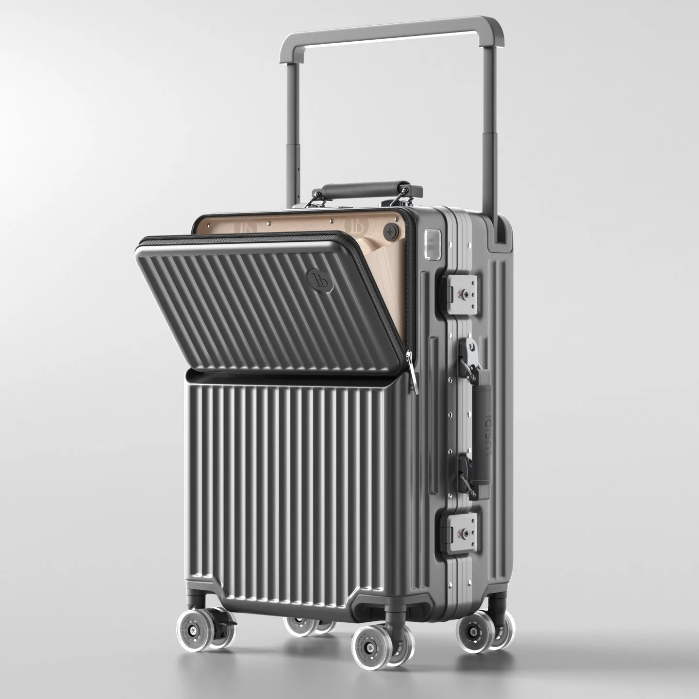 Wide Handle Trolley Suitcase Front Opening Pocket Hard Shell Rolling Luggage with Aluminum Frame TSA Lock USB&Type-C Port Travel