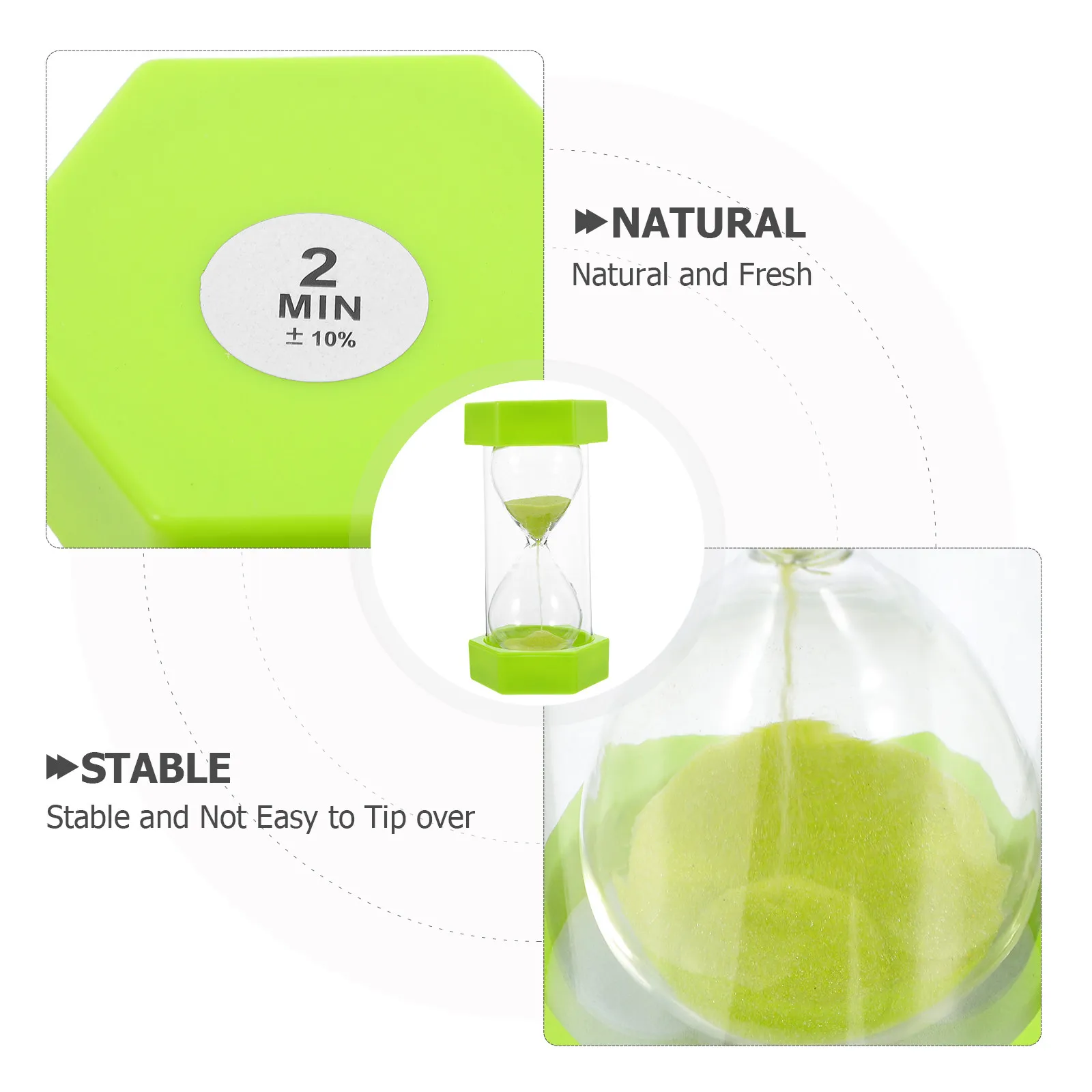 Hexagon Sand Timer Green Color 2 Minute Hourglass Silent Countdown Timer for Study Classroom Kitchen Office