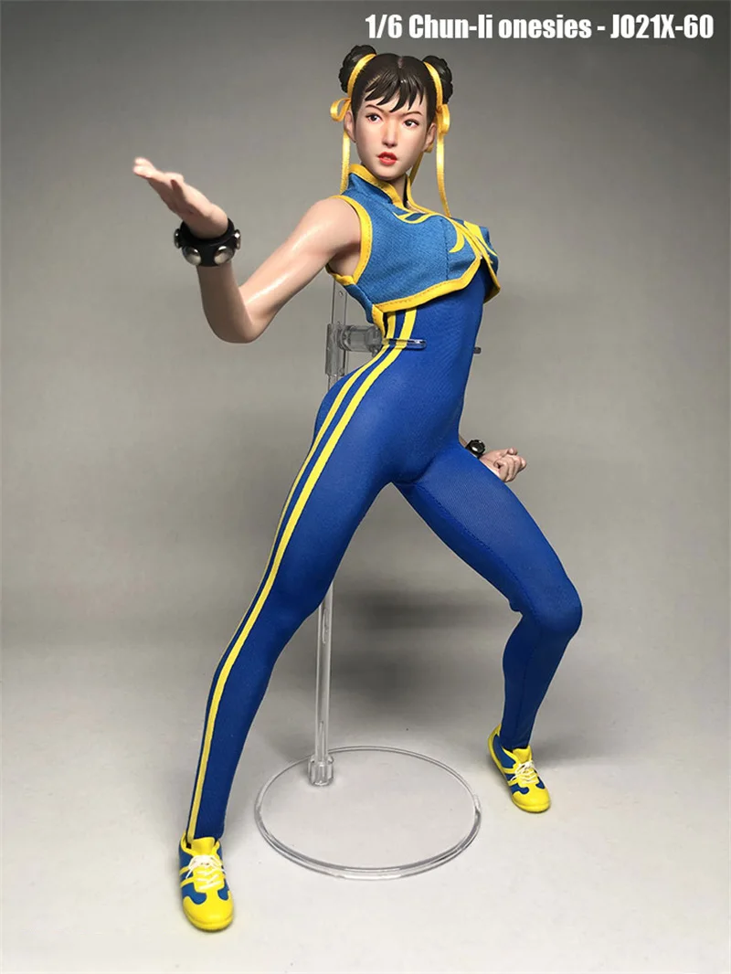 JO21X-60 1/6 Scale Female Soldier Cosplay Fighting Skill Chunli Street Fighter Onesies Clothes Model for 12'' Action Figure Body