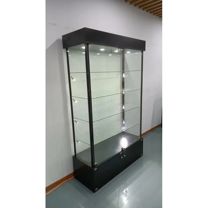 Custom.120 * 45*200cm Custom Black Aluminum Frame Display Showcase Shopping Store Glass Cabinet