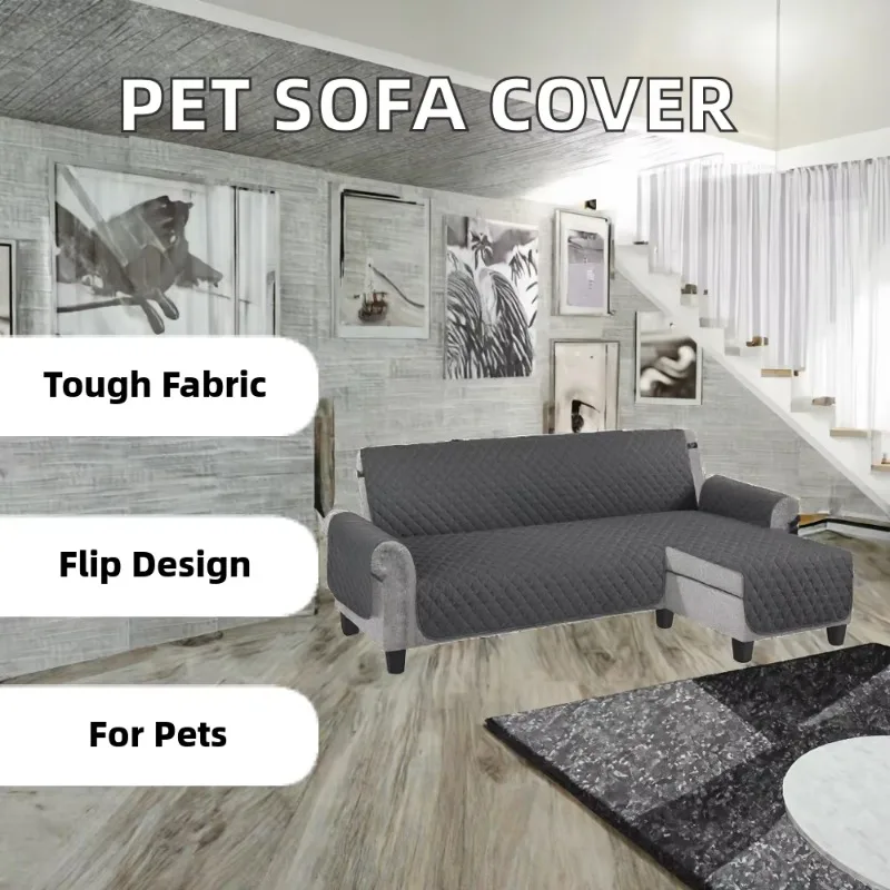 Washable Reversible L-Shape Modern 100% Polyester Sofa Slipcover Pet-Friendly Sectional Chaise Lounge Dog/Cat Friendly