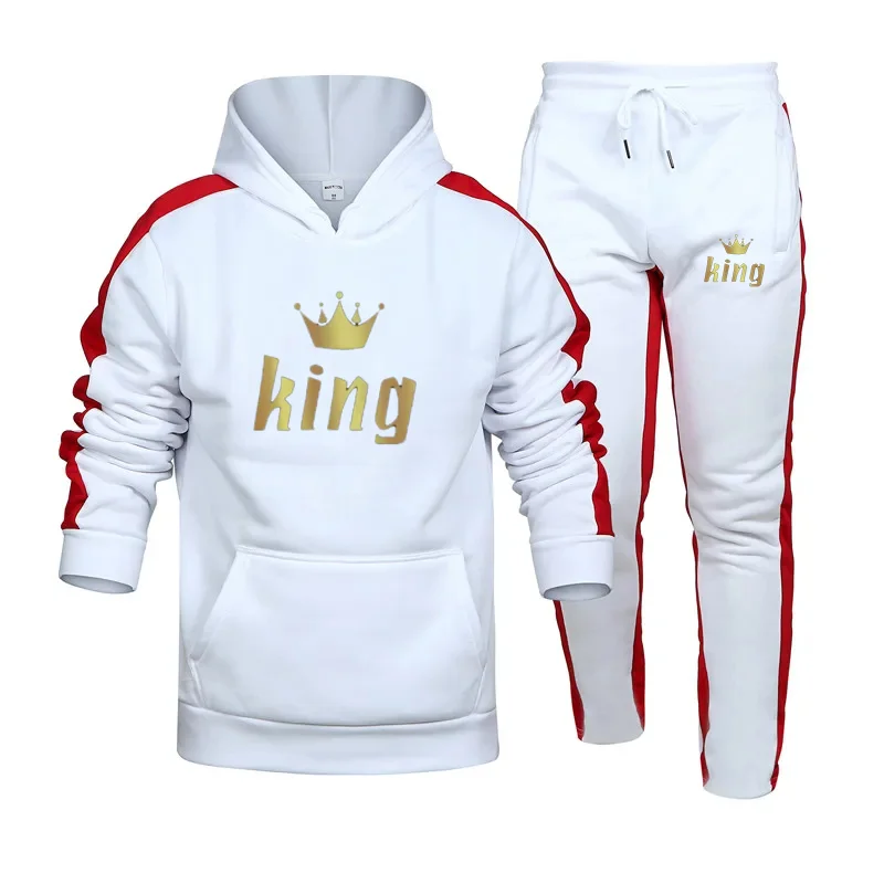 Queen and King Couple Striped Set High Quality Autumn and Winter Outdoor Sports Hoodie + Sweatpants 2-piece Set