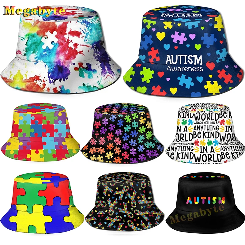 Autism Bucket Hats Autism Awareness Fishman Hat Summer Travel Fashion Beach Sun Hat Outdoor Fisherman Cap